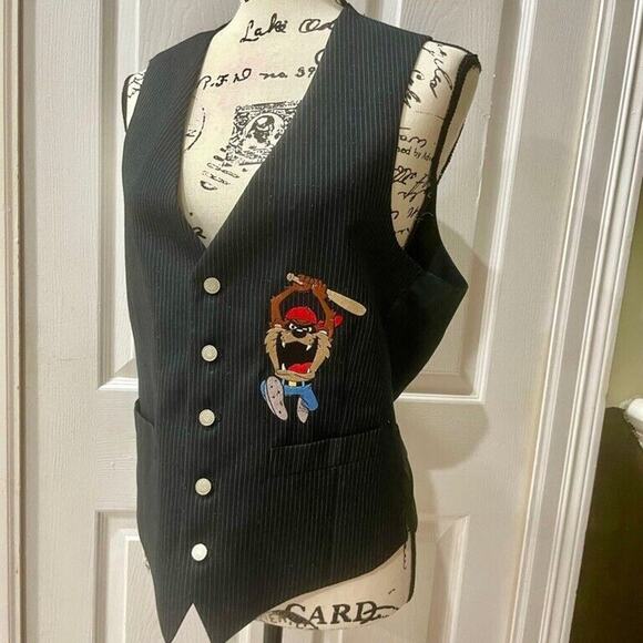 Y2K 90’s TOO CUTE LOONEY TUNES BLAZER VEST TASMANIAN DEVIL SZ S AESTHETIC ICONIC - Picture 9 of 16